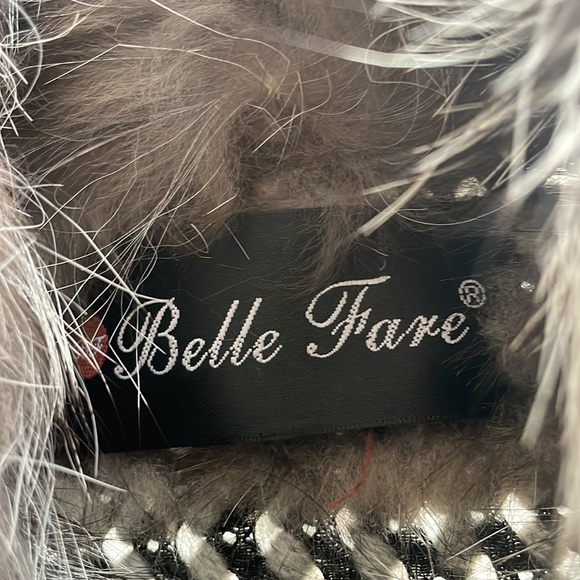 Belle Fare Chunky Knit Real Iris Mink Fur Silver Fox Collar Vest preowned - Picture 9 of 13